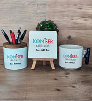 Komiser Yardımcısı Hediye Sepeti Kupa Bardak T Kulplu, Kalemlik ve Dekoratif Taş 10 Nisan Polisler Günü (Model 2)