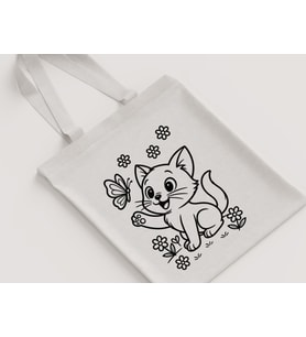 Kedi Kelebek Çiçekli Desenli Kız Çocuk Omuz Çantası Hediyelik Boyanabilir Ham Bez Çanta