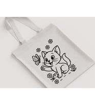 Kedi Kelebek Çiçekli Desenli Kız Çocuk Omuz Çantası Hediyelik Boyanabilir Ham Bez Çanta