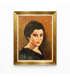 Tablore Altın Varak Çerçeveli Nostaljik Kadın Portresi Yağlı Boya Dokulu Tablo