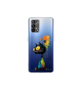 Oppo A74 ile Uyumlu Splash Kedi Tasarımlı Şeffaf Silikon Kılıf