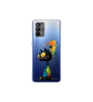 Oppo A74 ile Uyumlu Splash Kedi Tasarımlı Şeffaf Silikon Kılıf
