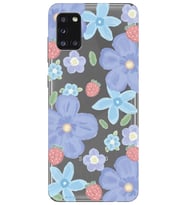 Samsung Galaxy A31 Uyumlu Çiçek ve Çilek Desenli Şeffaf Telefon Kılıfı