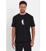 Erkek T-Shirt Penguen Baskılı Bisiklet Yaka Kısa kol yazlık Tişört - Siyah