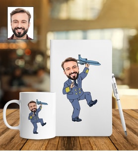 Kişiye Özel Pilot Tasarımlı Karikatür Defter Kalem Kupa Set 102