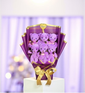 Kişiye Özel Led Işıklı Mor Peluş Ayıcık Buketi Ayıcıklı Peluş Buket Model 1