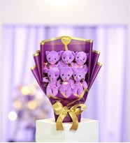 Kişiye Özel Led Işıklı Mor Peluş Ayıcık Buketi Ayıcıklı Peluş Buket Model 1