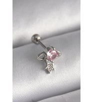 316L Çelik Gümüş Renk Pembe Zirkon Taşlı Sallantı Yıldız Detay Tragus Piercing - TJ-PR1237
