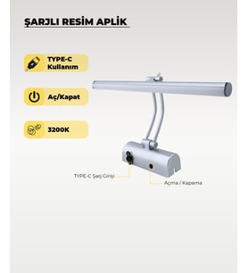 Şarjlı Krom Flüt Aplik 3200K Sarı Işık – Elektrik Gerektirmez