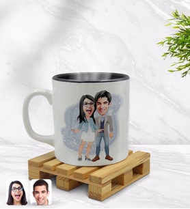BK Gift Kişiye Özel Sevgililer Karikatürlü İçi Siyah Renkli Kupa Bardak Model 81