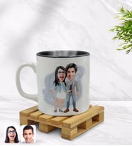 BK Gift Kişiye Özel Sevgililer Karikatürlü İçi Siyah Renkli Kupa Bardak Model 81