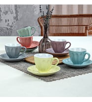 Keramika Soft Rainbow Badem Çay Fincan Takımı 12 Parça 6 Kişilik