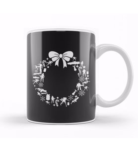 Aliens Christmas Wreath Pattern Kupa Bardak Porselen