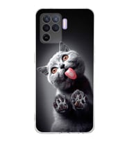 PrintiFy Oppo Reno 5 Lite ile Uyumlu Kedi 2 Kamera Korumalı Şeffaf Kılıf