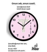 İsme Özel T Harfli Pembe Çocuk Odası Duvar Saati Orta Boy 30 cm Siyah Camlı Sessiz