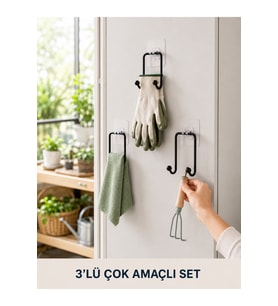 3 Adet Yapışkanlı Askılık Çok Amaçlı Ev Düzenleme Seti