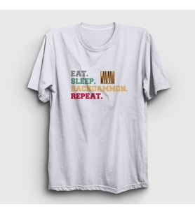 Presmono Unisex Beyaz Eat Sleep Backgammon Repeat Tavla T-Shirt 418118tt (Beyaz)