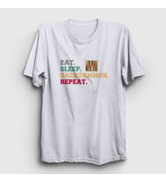 Presmono Unisex Beyaz Eat Sleep Backgammon Repeat Tavla T-Shirt 418118tt (Beyaz)
