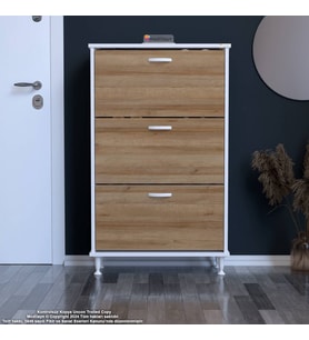 Modilayn VARBİ Antre Hol 72x127x26 cm’ lik 3 Düşer Kapak 6 Göz Raf Bölmeli Ayakkabılık