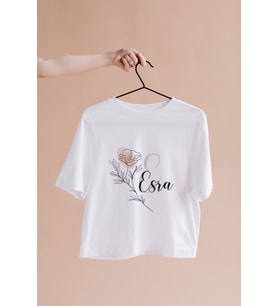 Baş Harfli İsimli Çiçekli Tişört Kişiye Özel ( Unisex - Büyük - Çocuk )