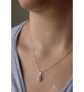 Fatma'nın Eli (Hamse Eli) Model 925 Ayar Gümüş Kolye-Rose