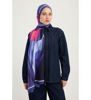 Schaless Işıklı Çiçekler - Mor - Vierra Desenli Viskon Şal - 70x190 Cm