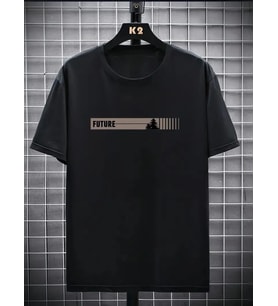 Erkek Tişört FUTRE Baskılı Kısa Kol Bisiklet Yaka T-shirt - Siyah