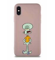 Apple iPhone XS Soft Premier Kapak Squidward Dokunaç Tasarımlı Silikon Kılıf - Pudra (Şeffaf)