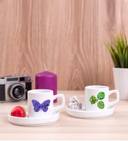 Kişiye Özel Kadına Hediye Kelebek Tasarım İkili Concept Kahve Fincan Takımı