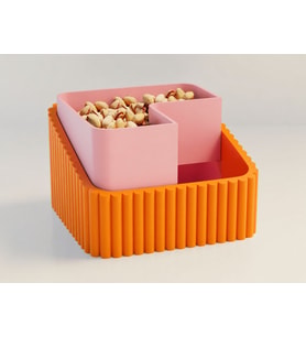 3D Baskı Fıstık Kasesi - Çift Hazneli Kabuk Ayırıcı Sunum Kasesi - Turuncu Pembe
