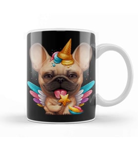 Fawn French Bulldog Ice Cream Unicorn Kupa Bardak Porselen
