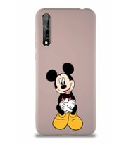 Huawei P Smart S Soft Premier Kapak Mickey Mouse-A Tasarımlı Silikon Kılıf - Pudra (Şeffaf)