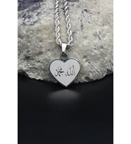 Allah ve Muhammed Yazlı Kolye Paslanmaz Çelik Zincir 3Mm 902085
