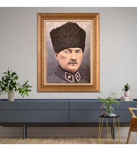 Altın Paspartulu Atatürk  Çerçeveli Tablo C527 (Gold)