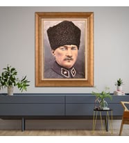 Altın Paspartulu Atatürk  Çerçeveli Tablo C527 (Gold)