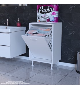 Modilayn SÖKE 45 x 75 x 32,5 cm 1 Göz Sepetli kirli çamaşır banyo dolabı pratik çok foksiyonlu düzenleyici dolap