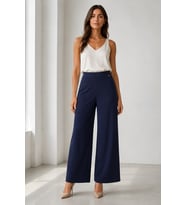 Kadın Rahat Kesim Beli Lastikli Bol Paça Pantolon Y26-1603-Lacivert