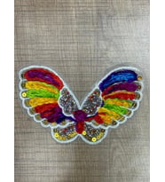 16X10 CM ÜTÜ İLE YAPIŞAN  RENKLİ DOKUMA TAŞ İŞLEME KELEBEK ARMA APLİKE
