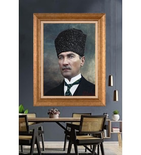 Altın Varaklı Çerçeveli Paspartulu Atatürk Tablo nh495 (Gold)