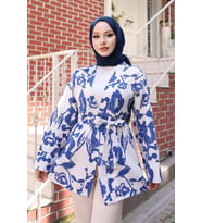 Etnik Desen Kimono İndigo
