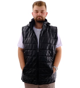 Mode XL Büyük Beden Erkek Kapüşonlu Fermuarlı Şişme Yelek U24700 Kömür Siyah