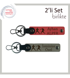 Şampiyon Kalplere İlham Olsun, Fighter Motifli, Kişisel Anahtarlık Seti, Nar Çiçeği-Kül Gri