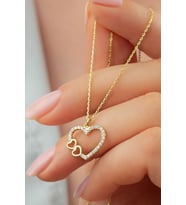 925 Ayar Gümüş Gold Çift Kalp Kolye