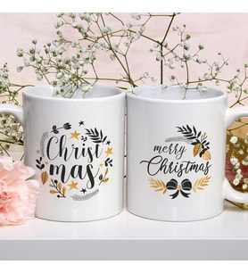 Yeni Yıl Mutlu Yıllar Merry Chrismas Yılbaşı Baskılı İkili Kupa Bardak