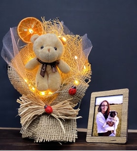 Kişiye Özel Led Işıklı & Fotoğraflı & Ayıcıklı Buket Hediyesi