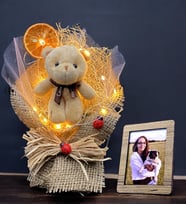 Kişiye Özel Led Işıklı & Fotoğraflı & Ayıcıklı Buket Hediyesi