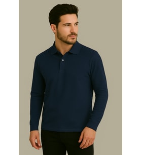 Regular Fit %100 Pamuk Polo Yaka Uzun Kollu Basic T-Shirt