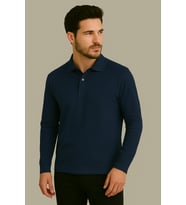 Regular Fit %100 Pamuk Polo Yaka Uzun Kollu Basic T-Shirt (Lacivert)