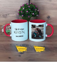 Kuzene Hediye Kupa Bardak Kırmızı Fotoğraflı Kuzene Doğum Günü Hediyesi