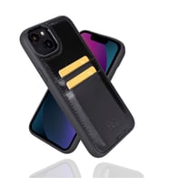 Bouletta Apple iPhone 14 Plus Uyumlu Deri Kartlıklı Arka Kapak RST1 Siyah